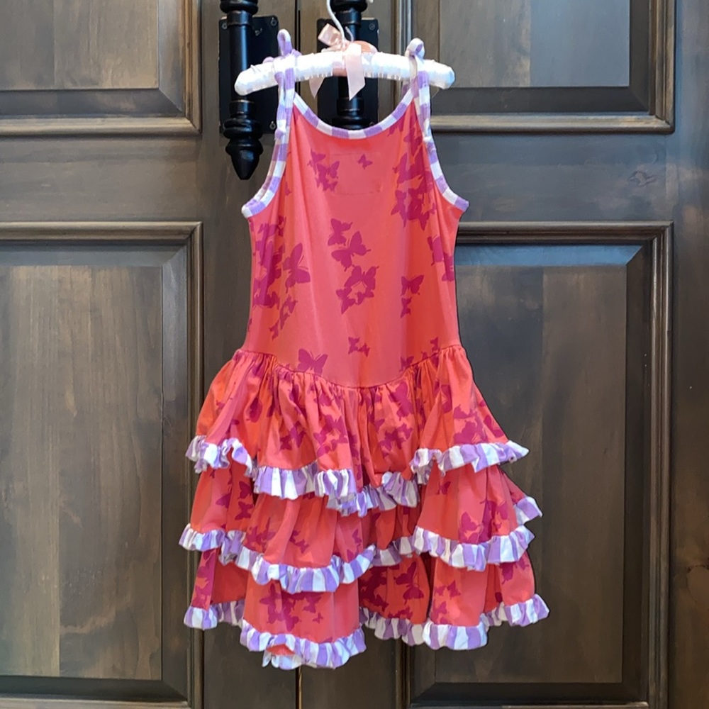 Beautiful coral ruffle dress for girls size 8 - Picture 3 of 4